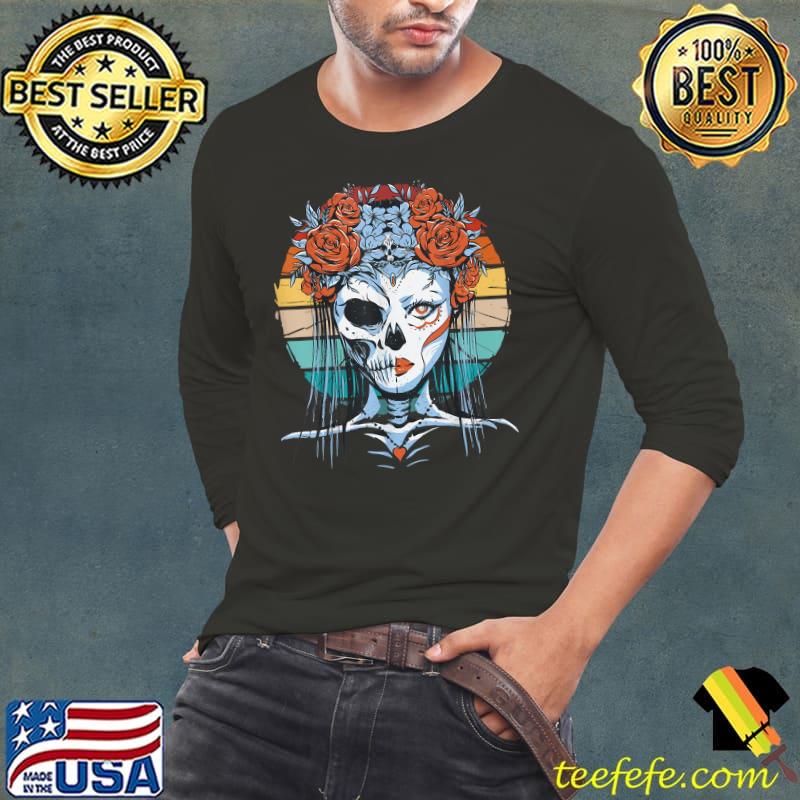 Bride half a skeleton dead and a crown of flowers vintage T-Shirt Long Sleeve Tee Bride half a skeleton dead and a crown of flowers vintage T-Shirt Long Sleeve Tee