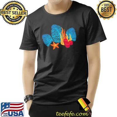 Bright red blue coral seaweed marine life sea life starfish shirt