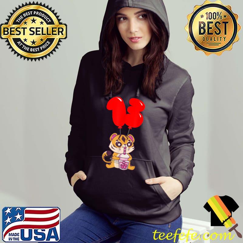 Bubble Tea Tiger 13th Birthday Balloon Party T-Shirt Hoodie Bubble Tea Tiger 13th Birthday Balloon Party T-Shirt Hoodie