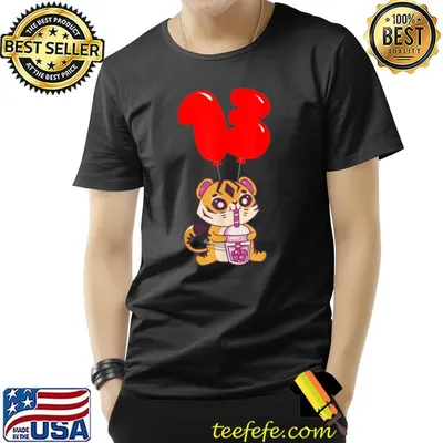Bubble Tea Tiger 13th Birthday Balloon Party T-Shirt