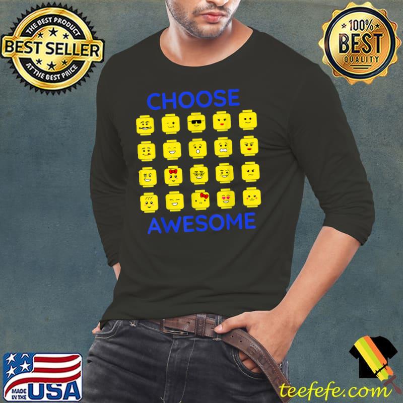 Choose Awesome Building Brick Heads Figures T-Shirt Long Sleeve Tee Choose Awesome Building Brick Heads Figures T-Shirt Long Sleeve Tee