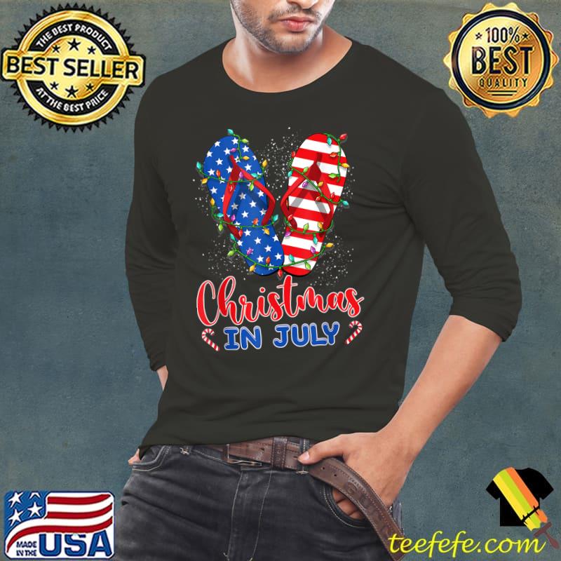 Christmas In July American Flag Flip Flops Xmas Lights T-Shirt Long Sleeve Tee Christmas In July American Flag Flip Flops Xmas Lights T-Shirt Long Sleeve Tee