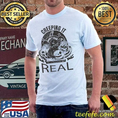 Creeping It Real Pumpkin Carving Black Cat Halloween T-Shirt