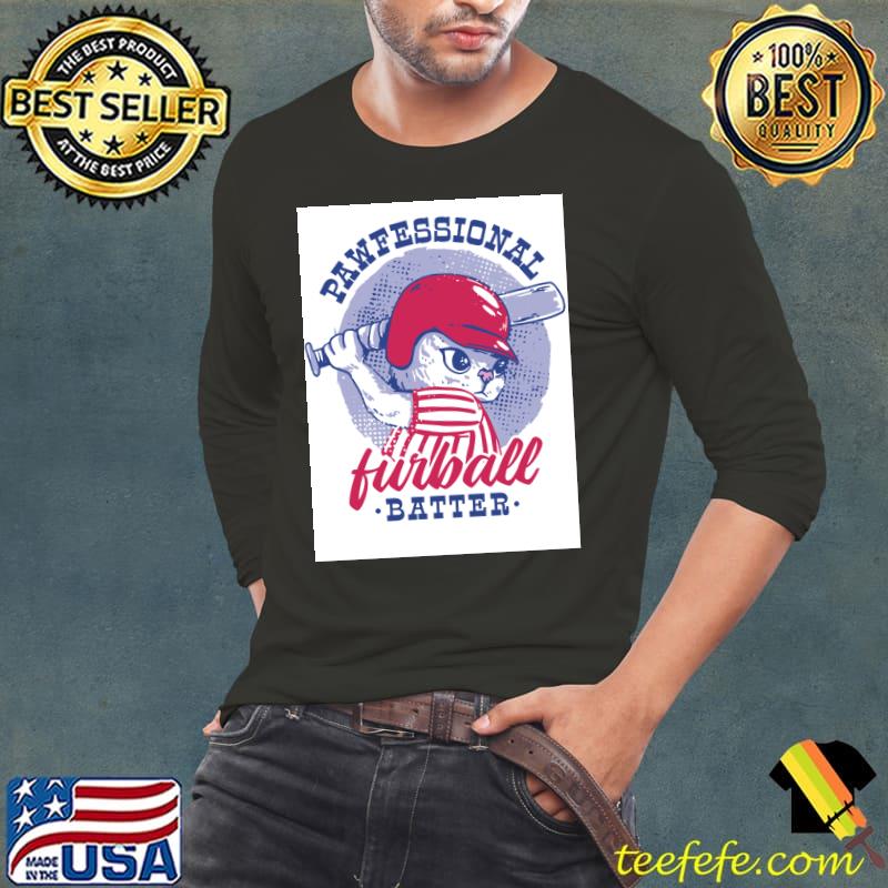 Cute cat professional baseball pawfessional furball batter T-Shirt Long Sleeve Tee Cute cat professional baseball pawfessional furball batter T-Shirt Long Sleeve Tee