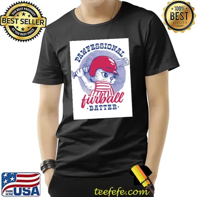 Cute cat professional baseball pawfessional furball batter T-Shirt