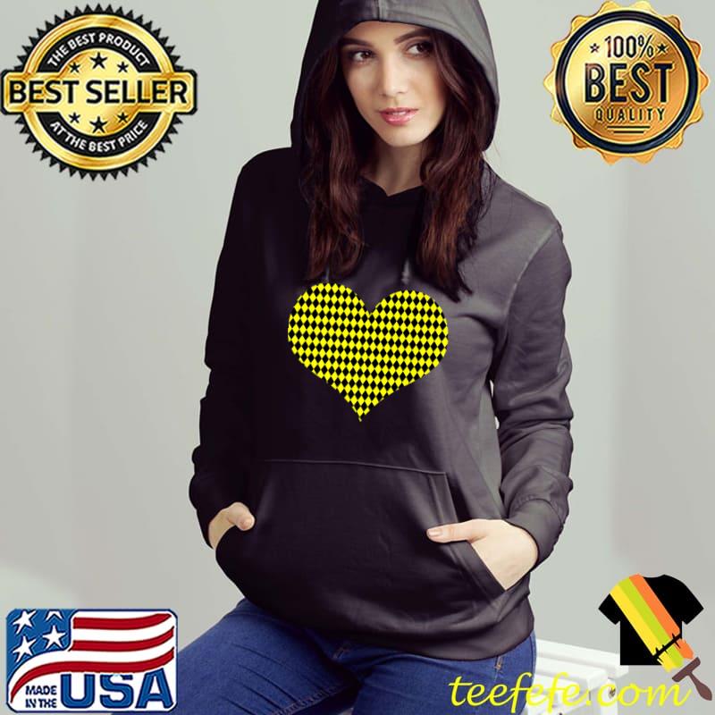 Geometric Large Harlequin Pattern Yellow and Black Heart T-Shirt Hoodie Geometric Large Harlequin Pattern Yellow and Black Heart T-Shirt Hoodie