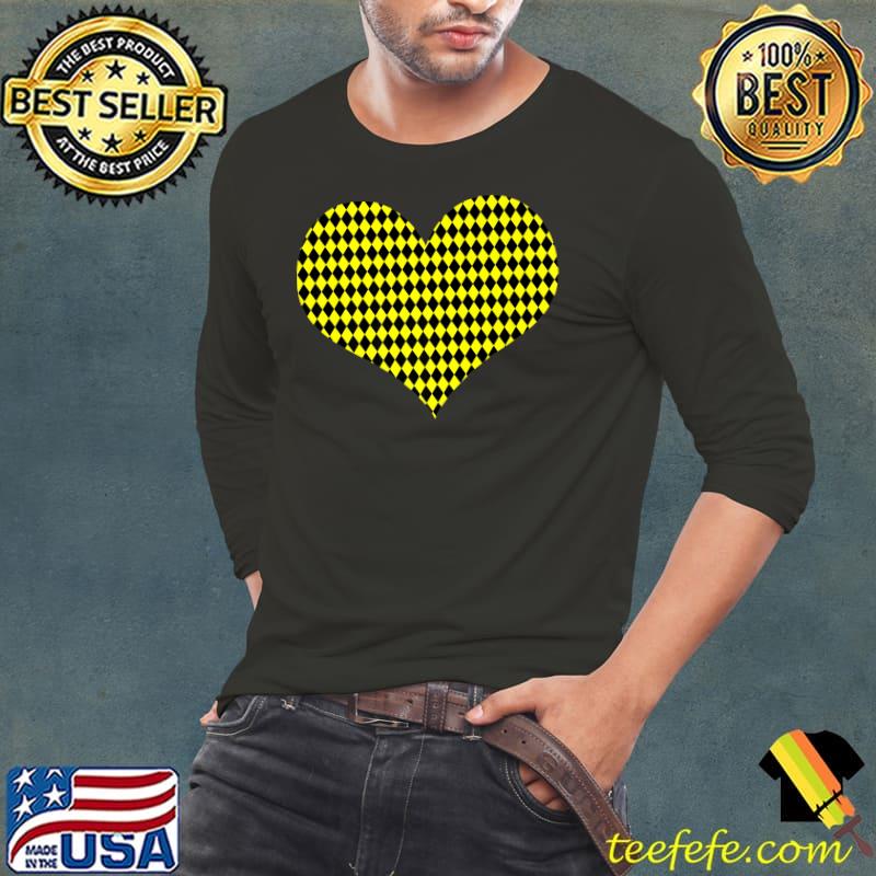 Geometric Large Harlequin Pattern Yellow and Black Heart T-Shirt Long Sleeve Tee Geometric Large Harlequin Pattern Yellow and Black Heart T-Shirt Long Sleeve Tee