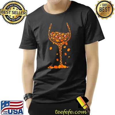 Glass of Wine Maple Leaf Autumn Fall T-Shirt