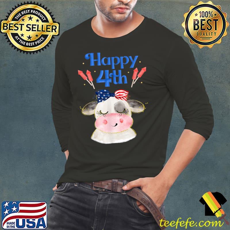 Happy 4th of July Independence Day Cow American Bandana T-Shirt Long Sleeve Tee Happy 4th of July Independence Day Cow American Bandana T-Shirt Long Sleeve Tee