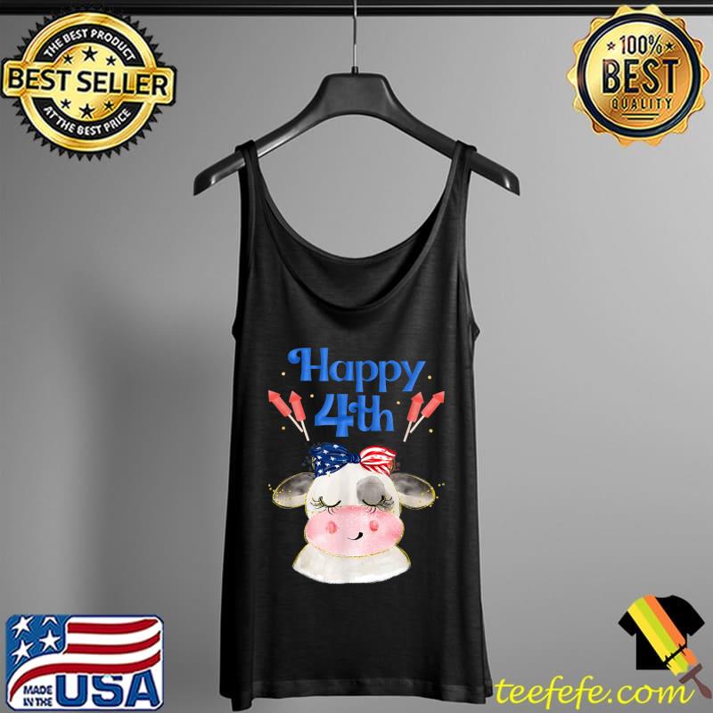 Happy 4th of July Independence Day Cow American Bandana T-Shirt Tank Top Happy 4th of July Independence Day Cow American Bandana T-Shirt Tank Top