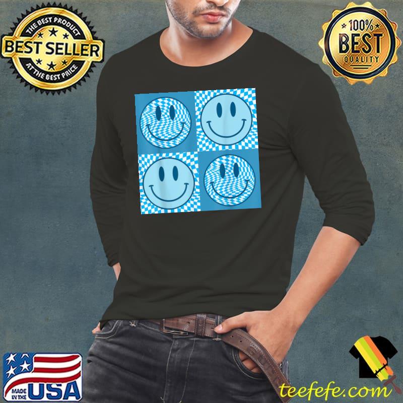 Happy face checkered pattern smile face meme trendy costume s Long Sleeve Tee Happy face checkered pattern smile face meme trendy costume s Long Sleeve Tee