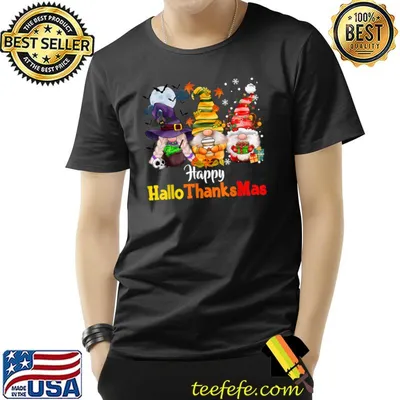 Happy Hallothanksmas Gnomes Lover Halloween Merry Christmas T-Shirt
