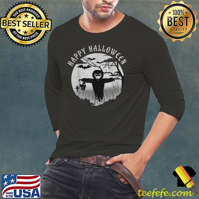 Happy Halloween Scary Pumpkin Head Scarecrow T-Shirt Long Sleeve Tee Happy Halloween Scary Pumpkin Head Scarecrow T-Shirt Long Sleeve Tee