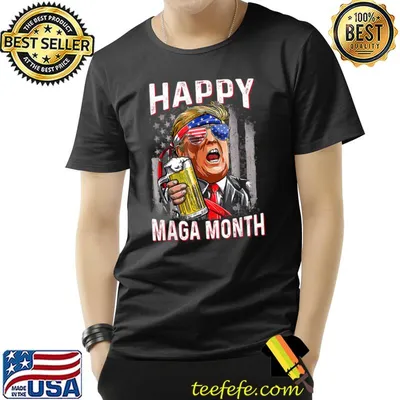 Happy Maga Month 4th Of July Patriotic Donald Trump Drinking Beer Usa Flag T-Shirt