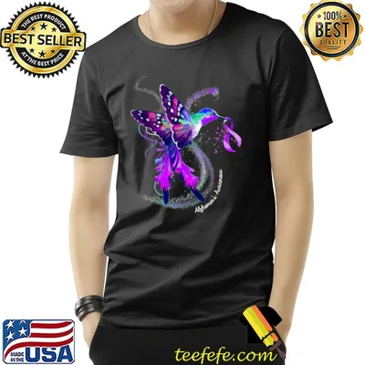 Hummingbird Holding Purple Ribbon Alzheimers Awareness T-Shirt