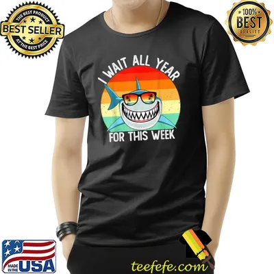 I Wait All Year For This Week Shark Lovers Summer Beach Vintage Sunset T-Shirt