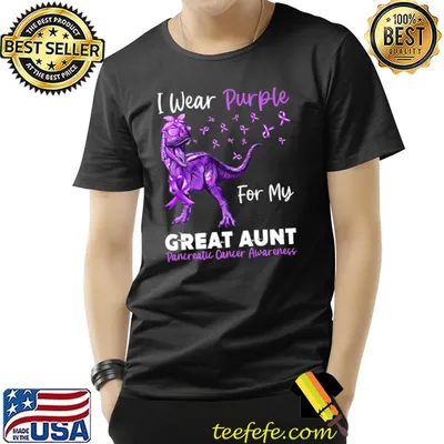 I Wear Purple For My Great Aunt Pancreatic Cancer Awareness dinosaur T-Shirt