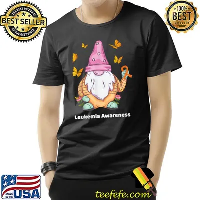 Leukemia Survivor Gnome Leukemia Butterfly Awarenes Ribbon T-Shirt