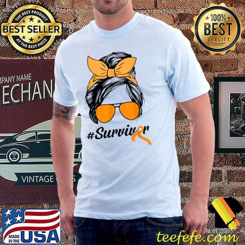 Leukemia Survivor Messy Bun Leukemia Cancer Awareness Ribbon T-Shirt Leukemia Survivor Messy Bun Leukemia Cancer Awareness Ribbon T-Shirt
