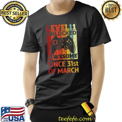 Level 11 Unlocked Awesome Since 31st March Birthday Vintage T-Shirt