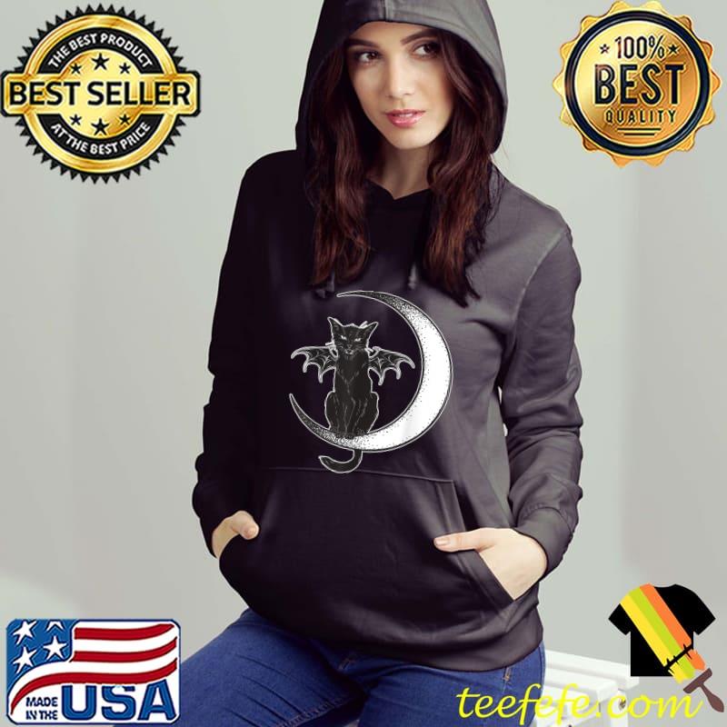 Occult Gothic Cat Wings On Moon Horror T-Shirt Hoodie Occult Gothic Cat Wings On Moon Horror T-Shirt Hoodie