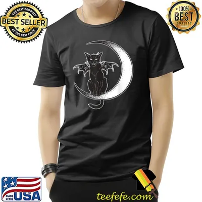 Occult Gothic Cat Wings On Moon Horror T-Shirt