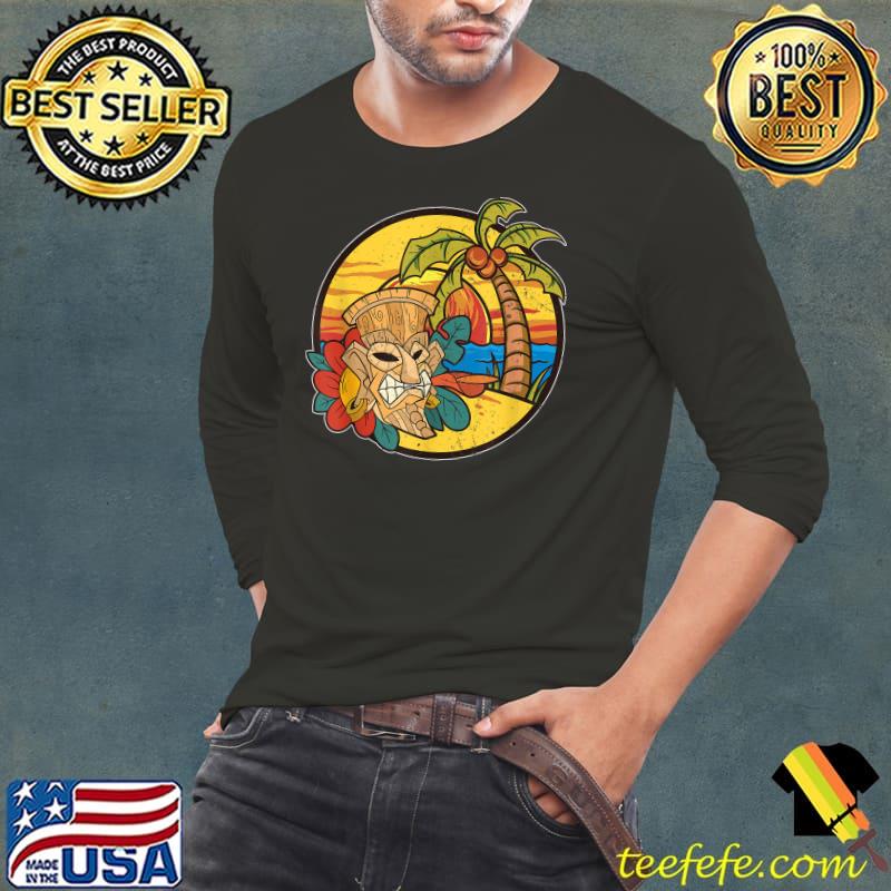 Palm Trees Tropical Tiki Mask Sunset Luau Party Hawaii Tiki T-Shirt Long Sleeve Tee Palm Trees Tropical Tiki Mask Sunset Luau Party Hawaii Tiki T-Shirt Long Sleeve Tee
