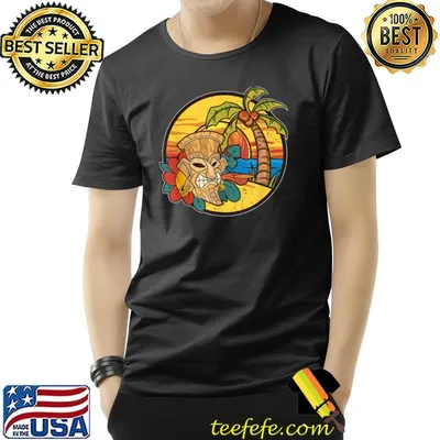 Palm Trees Tropical Tiki Mask Sunset Luau Party Hawaii Tiki T-Shirt