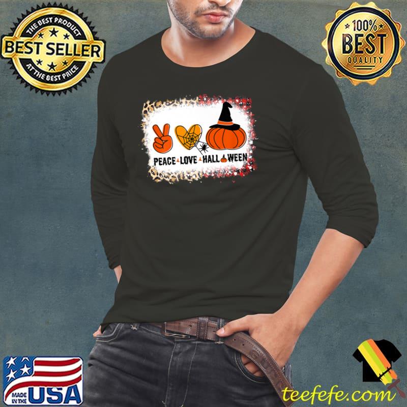 Peace Love Halloween With Scary Pumpkin T-Shirt Long Sleeve Tee Peace Love Halloween With Scary Pumpkin T-Shirt Long Sleeve Tee