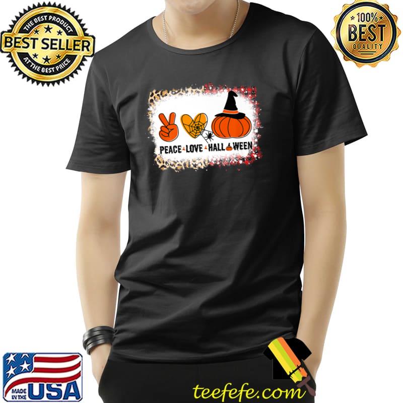 Peace Love Halloween With Scary Pumpkin T-Shirt
