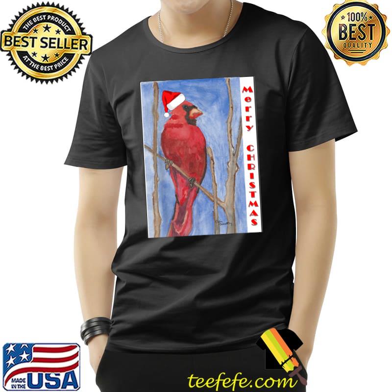 Red Watercolor Cardinal Merry Christmas T-Shirt