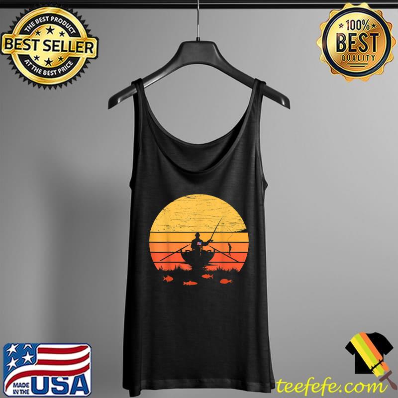 Retro Fisherman Boat & Sunset With USA Flag T-Shirt Tank Top Retro Fisherman Boat & Sunset With USA Flag T-Shirt Tank Top