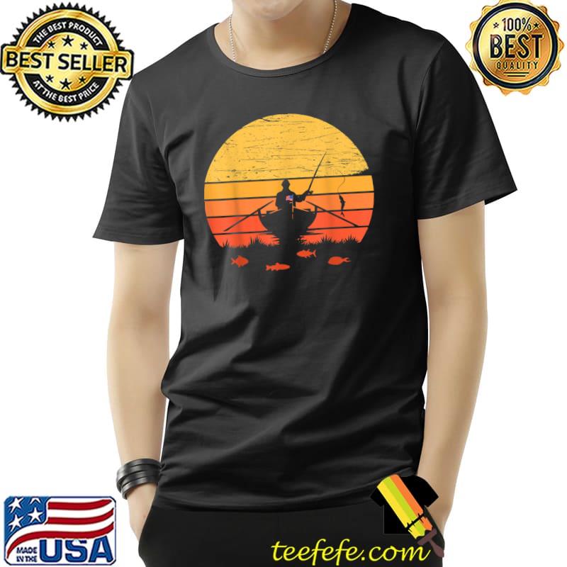 Retro Fisherman Boat & Sunset With USA Flag T-Shirt