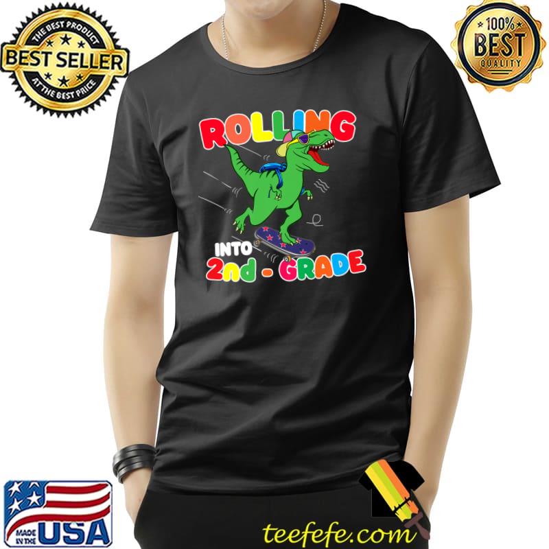 Rolling into 2nd Grade Dinosaur Skateboarding Back To School T-Shirt