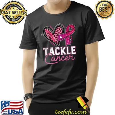 Tackle Football Pink Ribbon Leopard Breast Cancer Awareness T-Shirt