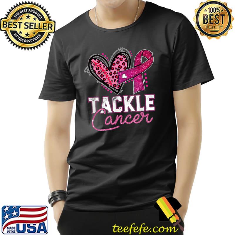 Tackle Football Pink Ribbon Leopard Breast Cancer Awareness T-Shirt