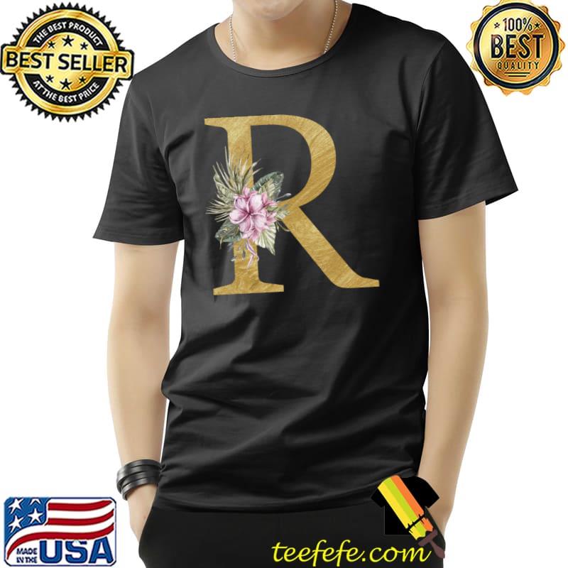 Watercolor floral R gold letter monogram T-Shirt