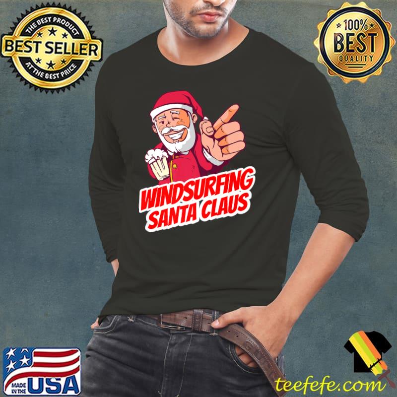 Windsurfing Santa Claus Christmas Holiday T-Shirt Long Sleeve Tee Windsurfing Santa Claus Christmas Holiday T-Shirt Long Sleeve Tee