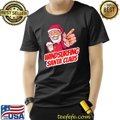 Windsurfing Santa Claus Christmas Holiday T-Shirt