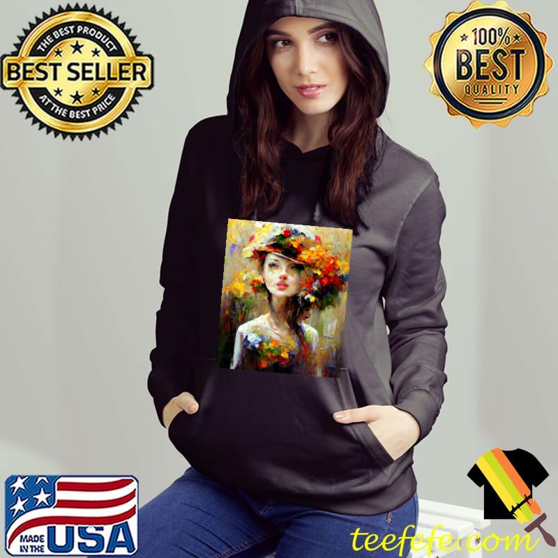 Woman Flowers On Hat Impressionist Painting T-Shirt Hoodie Woman Flowers On Hat Impressionist Painting T-Shirt Hoodie
