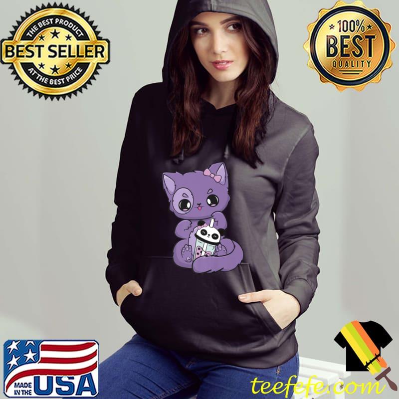 Yami Kawaii Pastel Goth Cute Black Cat With Boba Milk T-Shirt Hoodie Yami Kawaii Pastel Goth Cute Black Cat With Boba Milk T-Shirt Hoodie