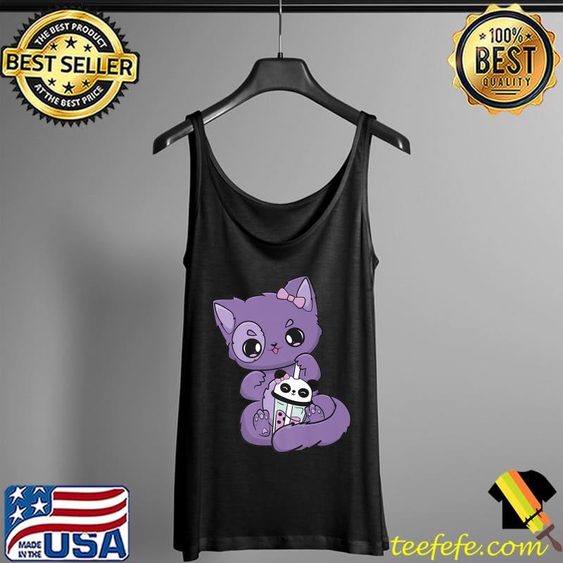 Yami Kawaii Pastel Goth Cute Black Cat With Boba Milk T-Shirt Tank Top Yami Kawaii Pastel Goth Cute Black Cat With Boba Milk T-Shirt Tank Top