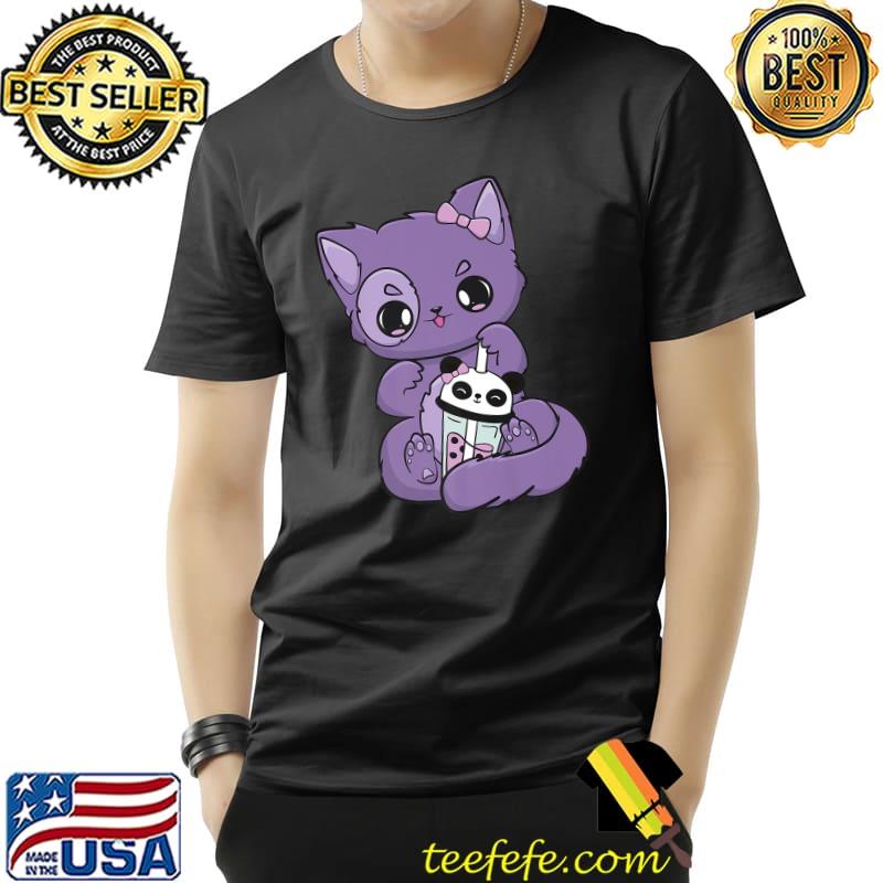 Yami Kawaii Pastel Goth Cute Black Cat With Boba Milk T-Shirt