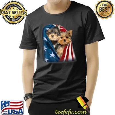 Yorkshire Terrier US Flag July 4th Patriotic Yorkie Puppies T-Shirt