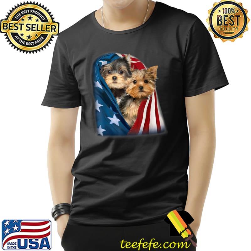 Yorkshire Terrier US Flag July 4th Patriotic Yorkie Puppies T-Shirt