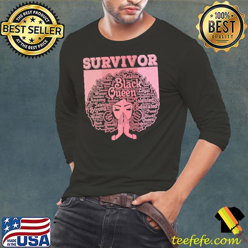 African American Breast Cancer Survivor Afro Words T-Shirt Long Sleeve Tee African American Breast Cancer Survivor Afro Words T-Shirt Long Sleeve Tee
