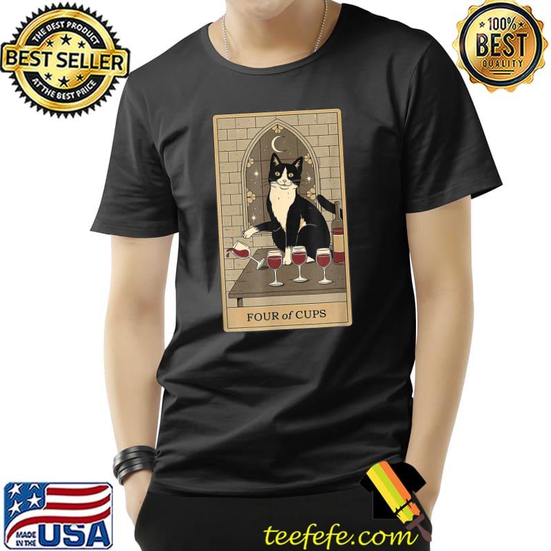 Arot Card Four Of Cups And Cat Drinking Wine T-Shirt