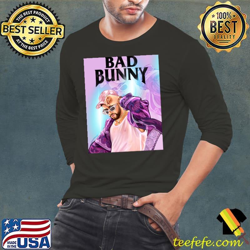 Bad Bunny in Pink Hat Un Verano Sin Ti Illustration Classic T-Shirt Long Sleeve Tee Bad Bunny in Pink Hat Un Verano Sin Ti Illustration Classic T-Shirt Long Sleeve Tee