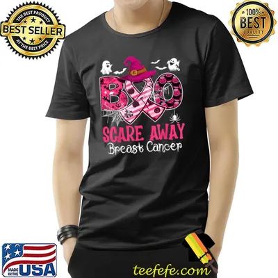 Boo Scare Away Breast Cancer Awareness Hat Witch Halloween T-Shirt