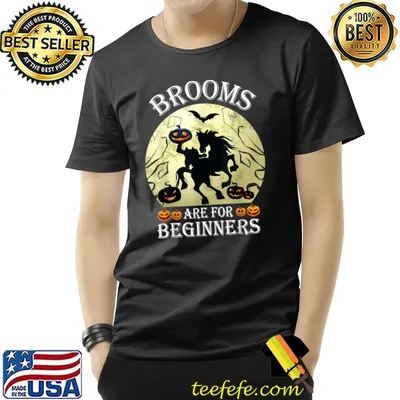 Brooms Are For Beginners Horses Witch Riding Pumpkin Moon Halloween T-Shirt